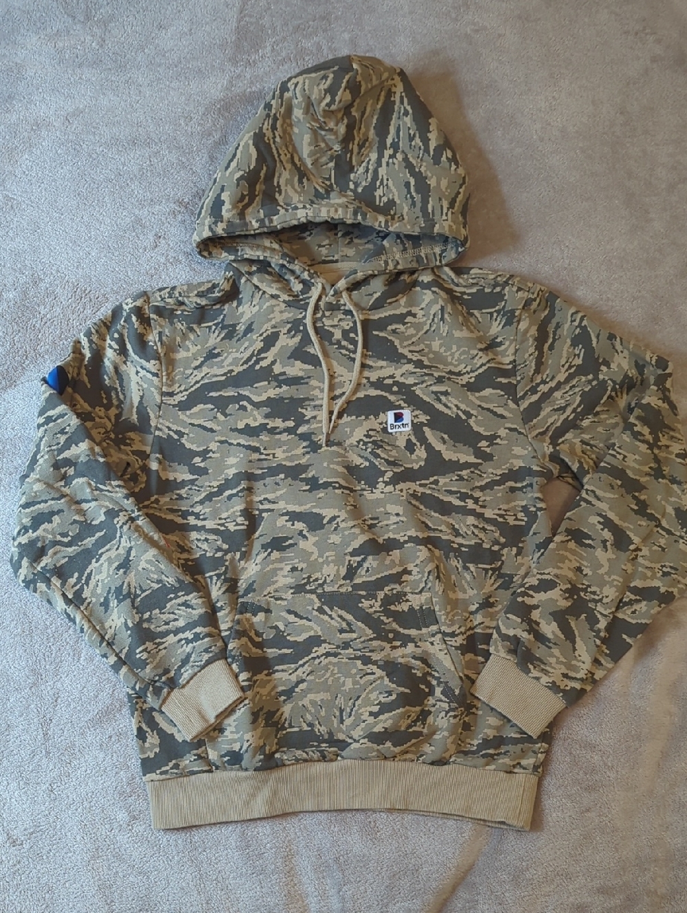 Brixton Tiger Camo Pullover Hoodie in Tan & Olive